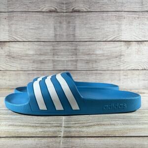 Adidas Mens Size 13 Adilette Classic Logo Slide Sandal Aqua White Stripe